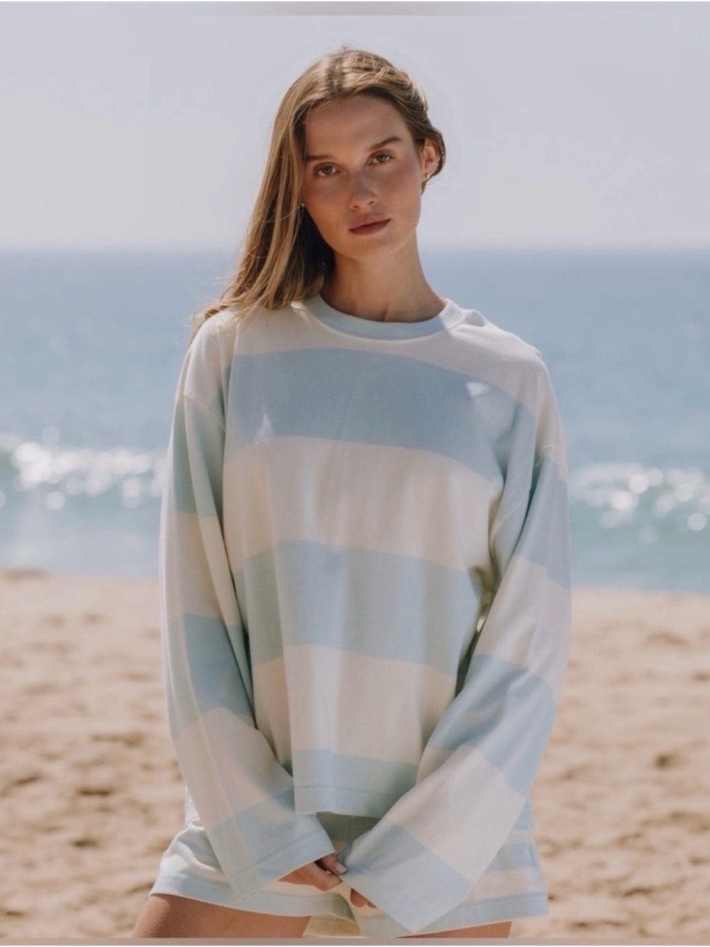 Daily Drills Oversized Long Sleeve in Lake Day & Cream Stripe - XS/S